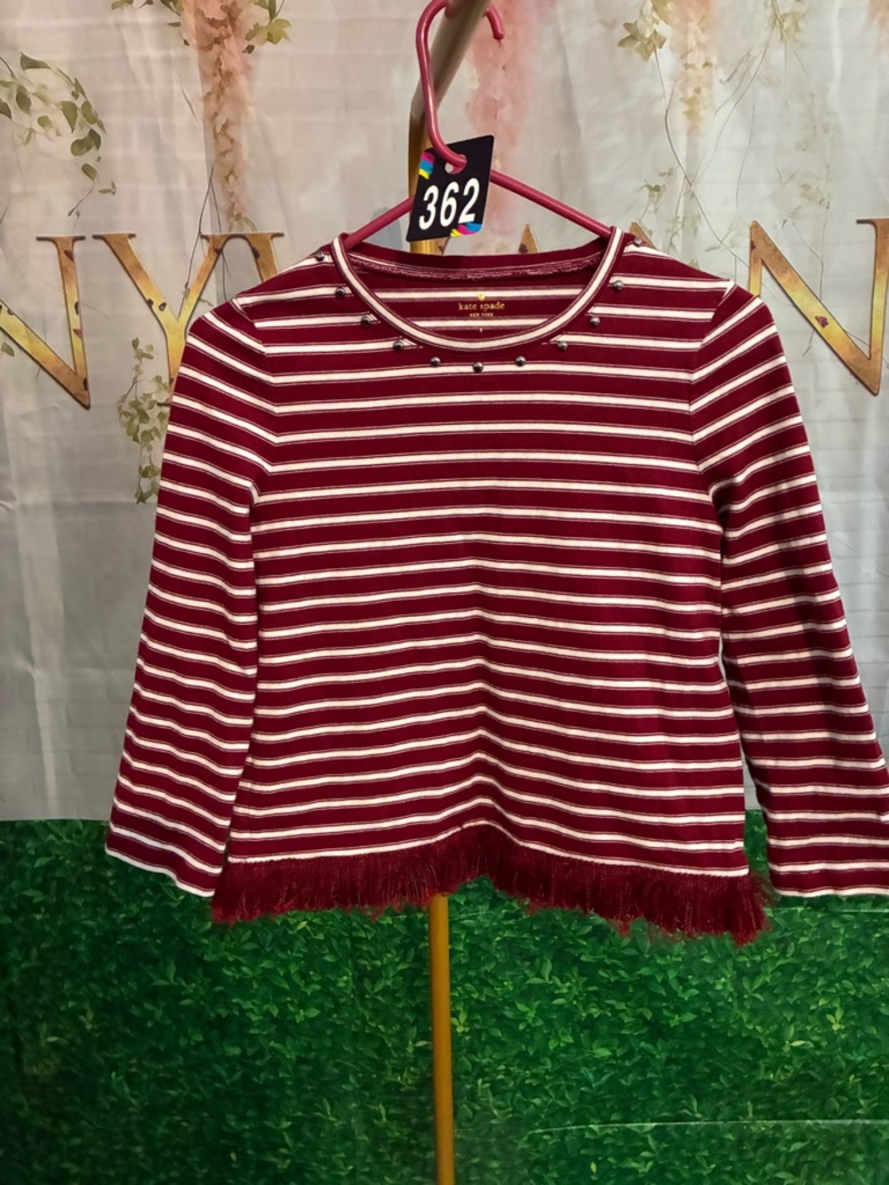 #362 Kate Spade Striped Fringe Hem Top Size S